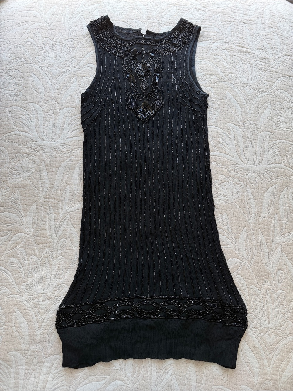 Beaded Black Sleeveless Embellished Knit Dress